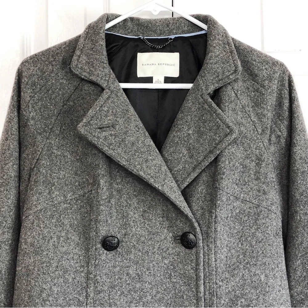 Banana Republic Preppy Gray Wool Blend Double Breasted Peacoat Small - Picture 2 of 16